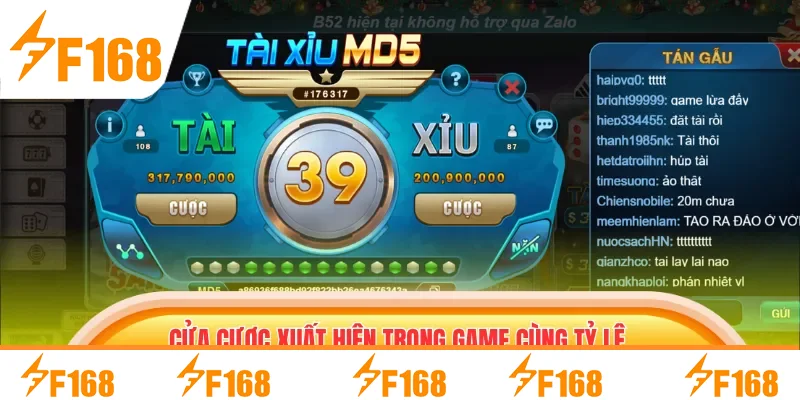 Cửa cược xuất hiện trong game cùng tỷ lệ thưởng